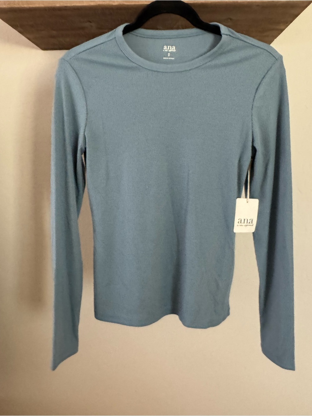 a.n.a Ribbed Long-Sleeve Crewneck Top in Dusty Blue